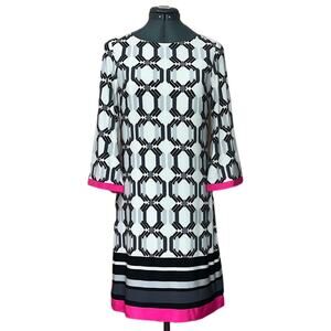 Eliza J Geometric Mixed Print Shift Dress Women Size 6 3/4 sleeve cocktail dress
